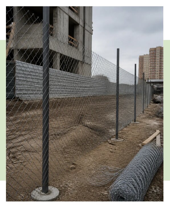 Монтаж временного забора из рабицы под ключ в Мегионе